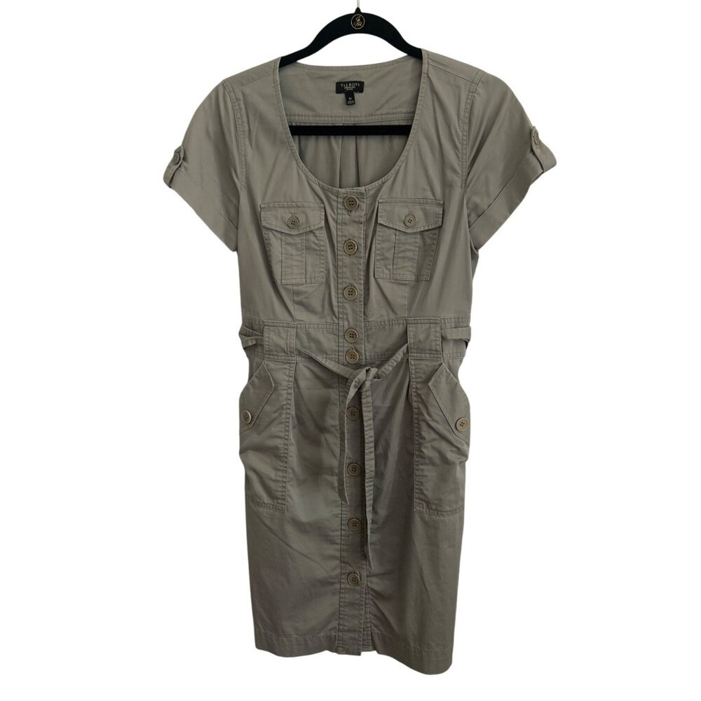 Talbots Petite 6P Button-Front Light Green Dress With Pockets & Belt